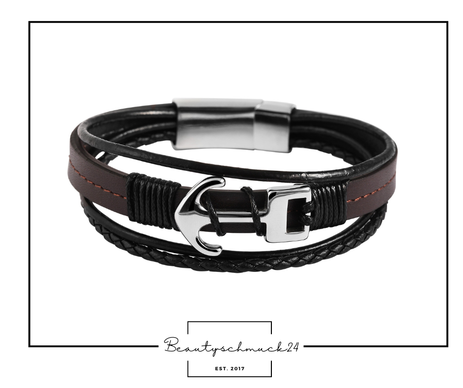 Akzent Echtlederarmband mit Edelstahlelementen, dunkelbraun/schwarz
