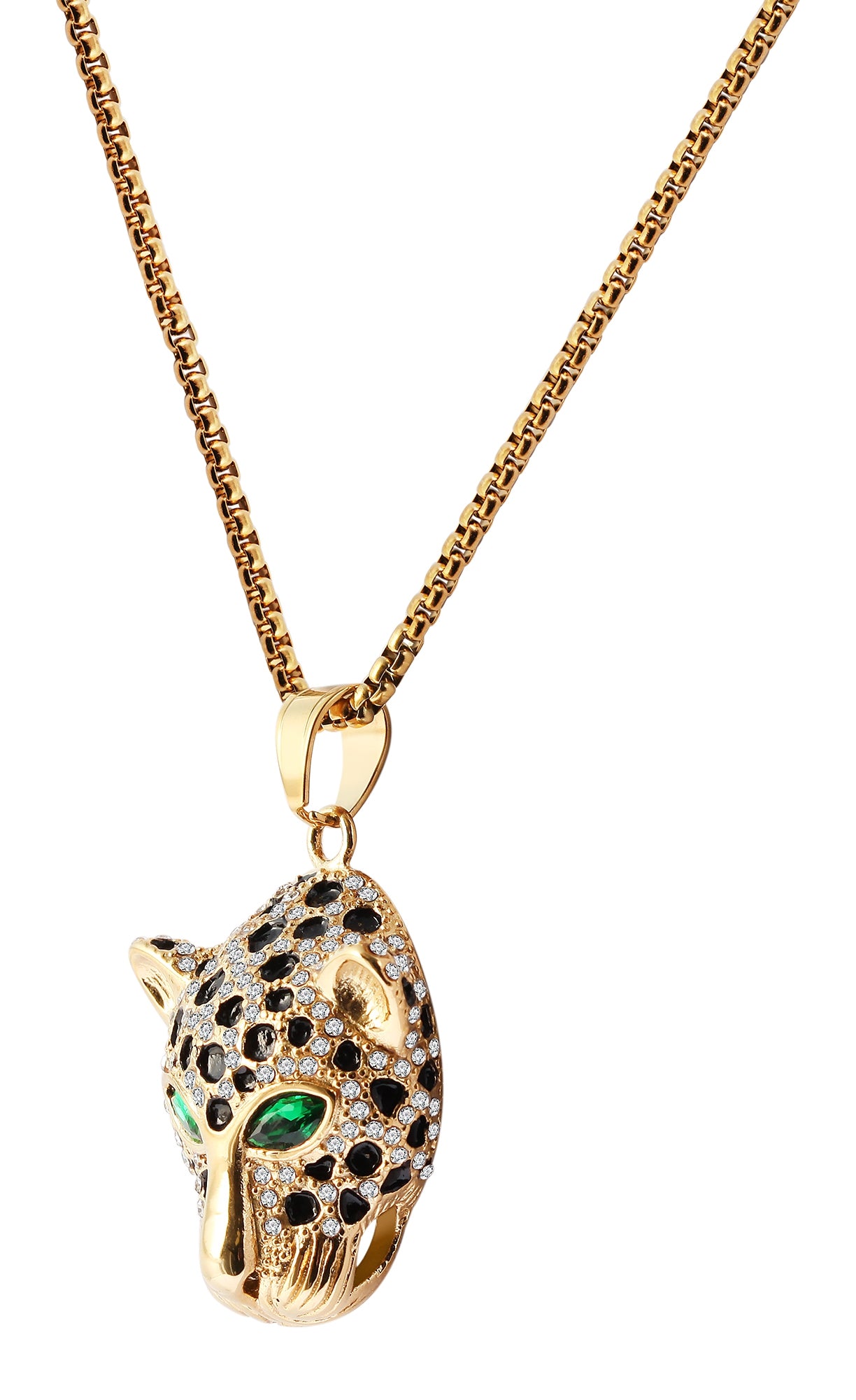 Edelstahlkette mit Anhänger, Leopardenkopf