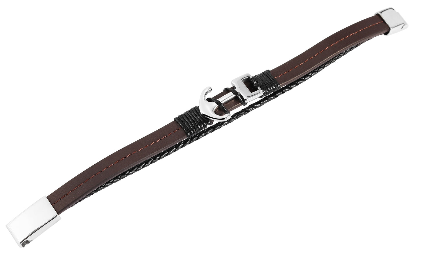 Akzent Echtlederarmband mit Edelstahlelementen, dunkelbraun/schwarz