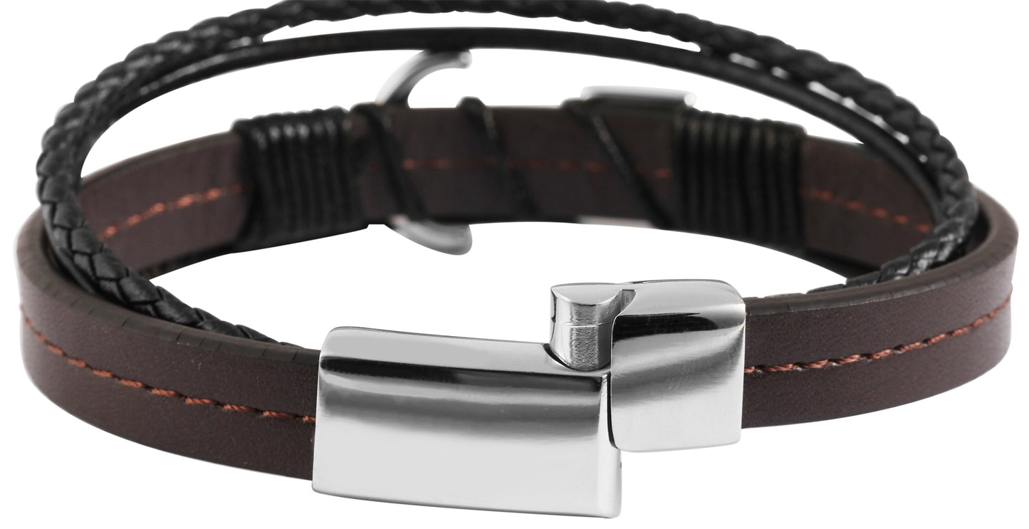 Akzent Echtlederarmband mit Edelstahlelementen, dunkelbraun/schwarz