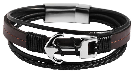 Akzent Echtlederarmband mit Edelstahlelementen, dunkelbraun/schwarz