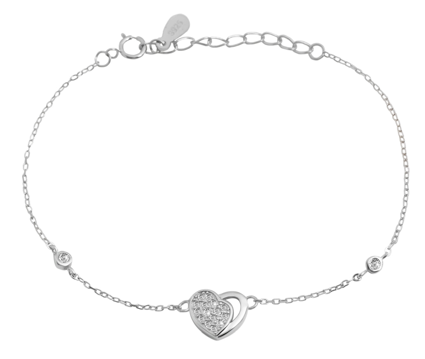 925/- Echt Silber Armband "Naima" mit Herzanhänger, Zirkoniabesatz, rhodiniert