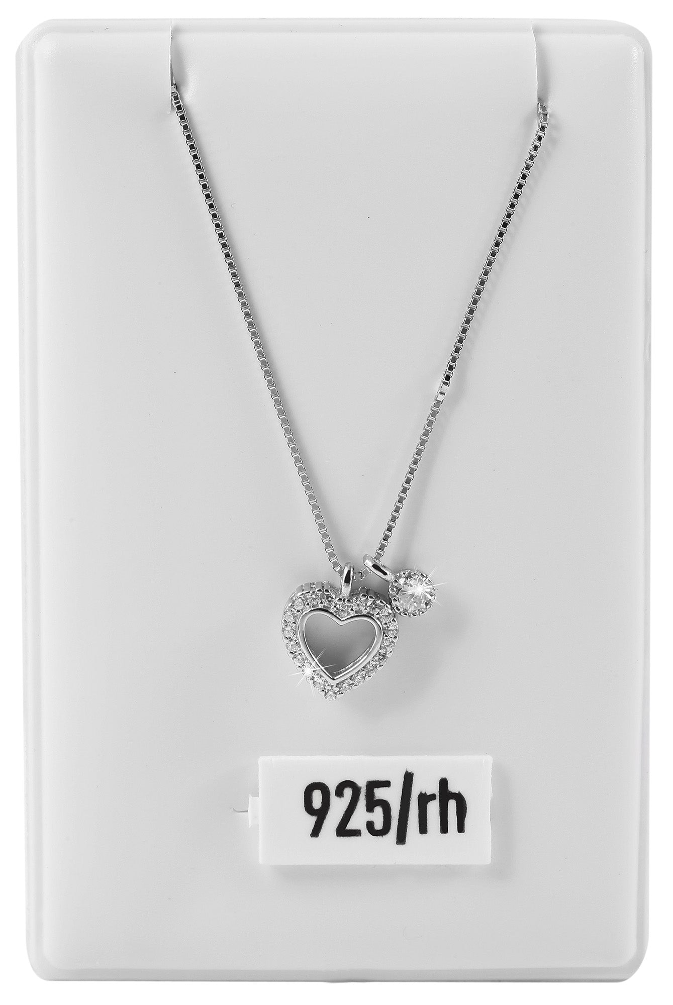 925/- Echt Silber Kette "Henna" mit Herzahänger und Zirkoniabesatz, 925/rhodiniert, Länge 42+3 cm